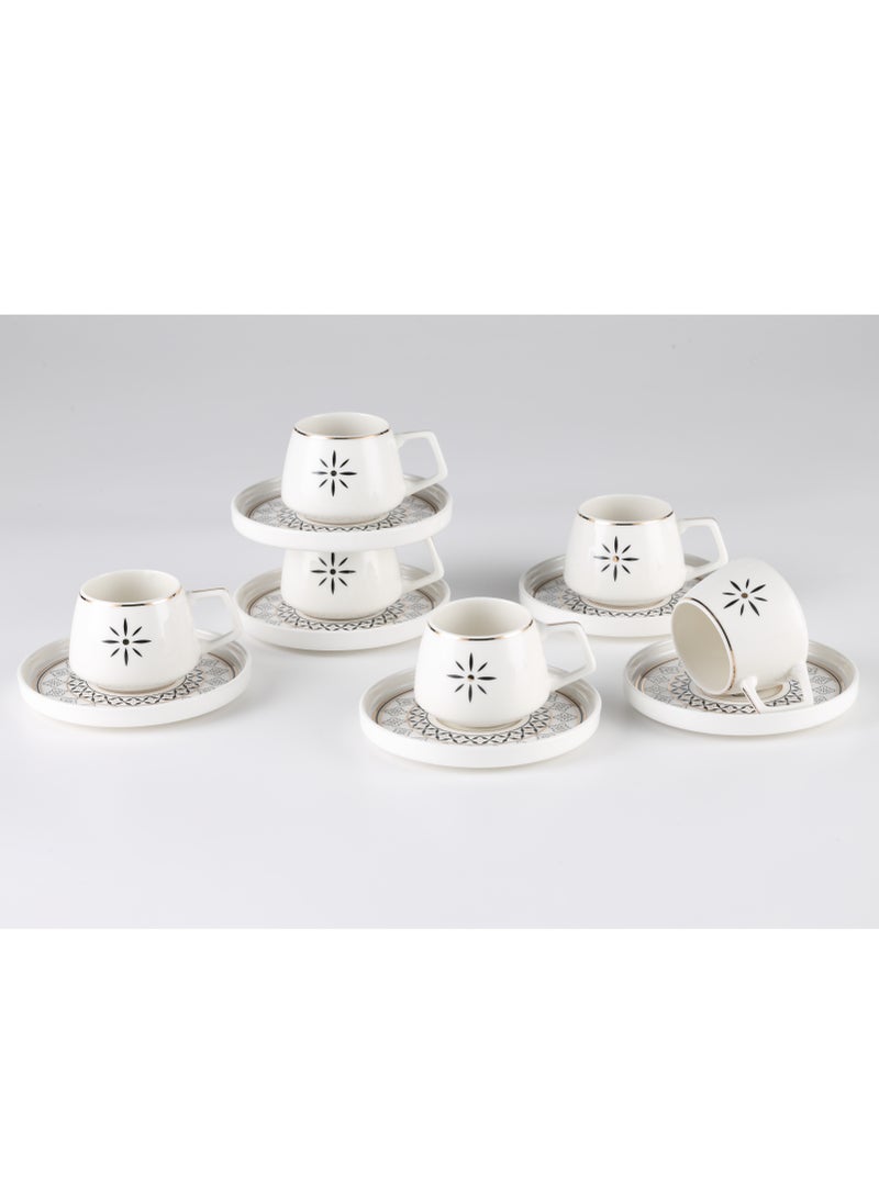Shallow New Bone China Alfi Coffee Cup & Saucer Set, 100ml (White, 6 Cups, 6 Saucer) - Image 1
