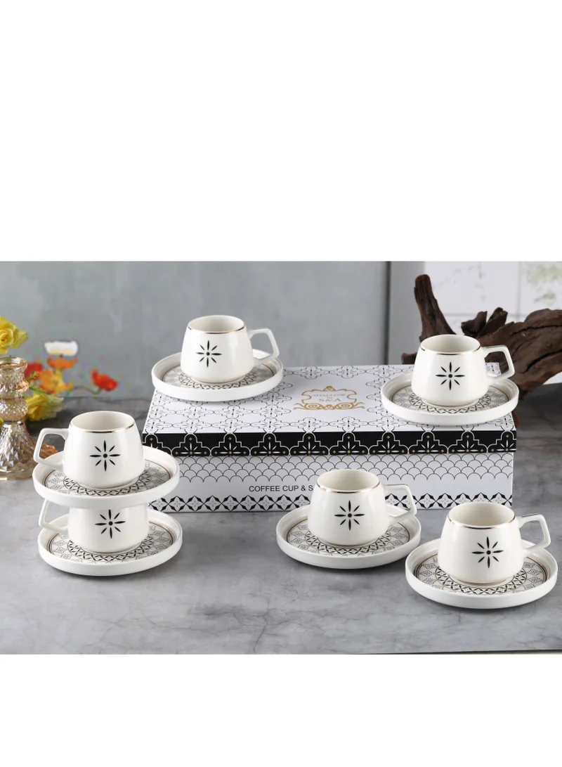 Shallow Shallow New Bone China Alfi Coffee Cup & Saucer Set, 100ml (White, 6 Cups, 6 Saucer)