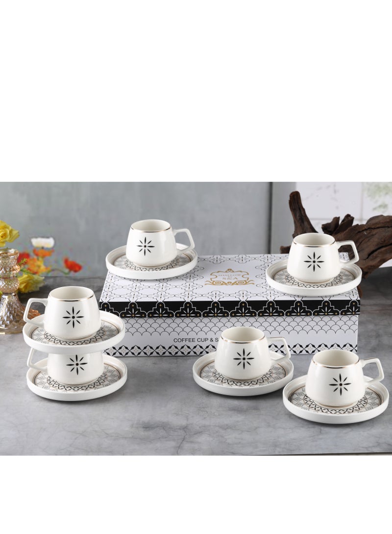 Shallow New Bone China Alfi Coffee Cup & Saucer Set, 100ml (White, 6 Cups, 6 Saucer) - Image 2