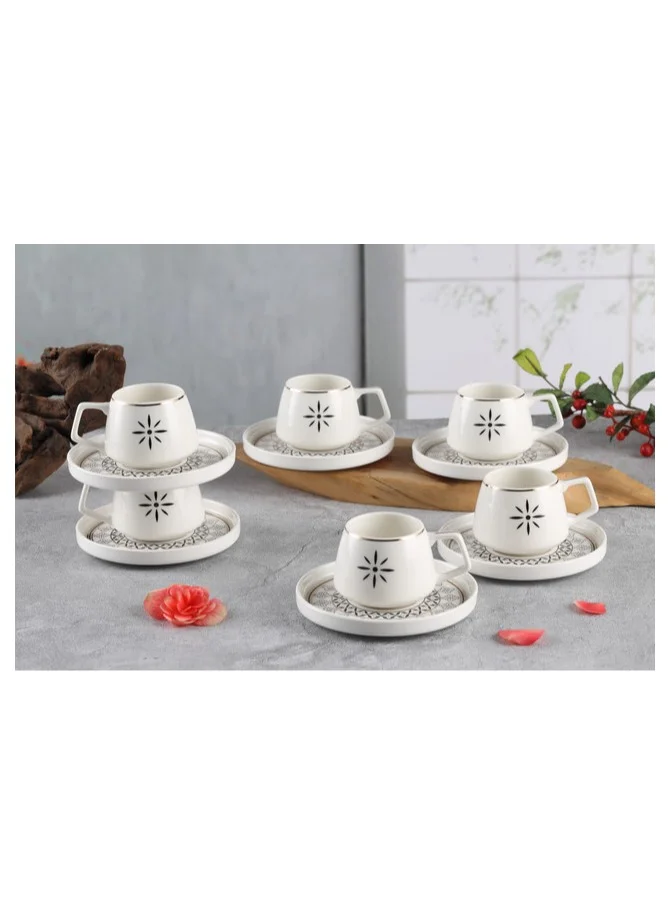 Shallow Shallow New Bone China Alfi Coffee Cup & Saucer Set, 100ml (White, 6 Cups, 6 Saucer)