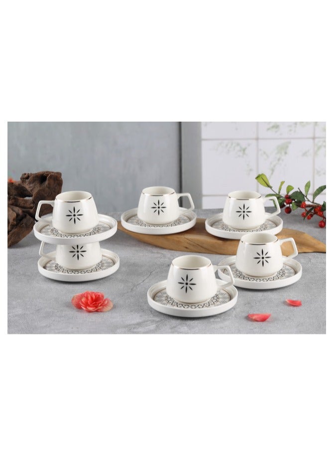 Shallow New Bone China Alfi Coffee Cup & Saucer Set, 100ml (White, 6 Cups, 6 Saucer) - Image 3