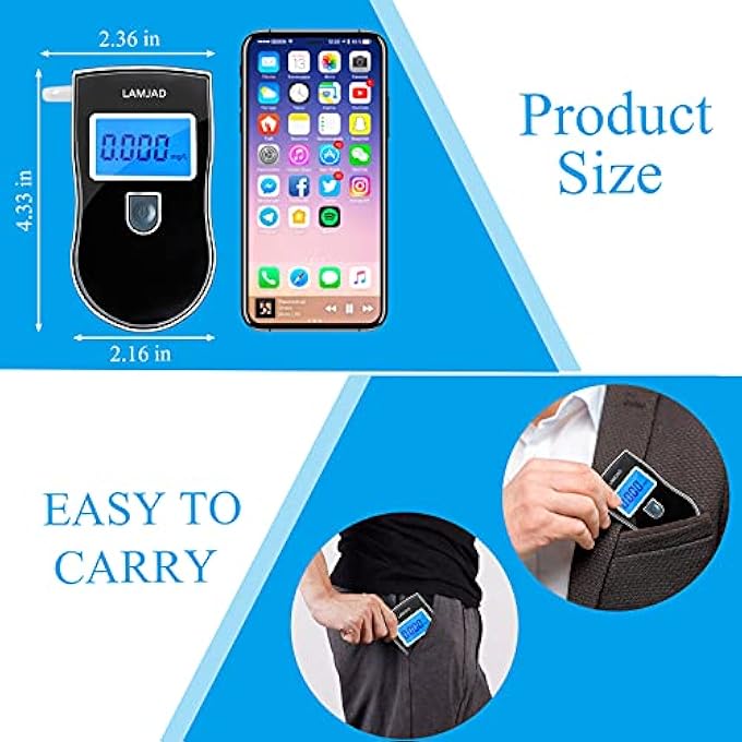 rayihni Breathalyzer, Professional Breathalyser with Blue Backlight LCD Screen, Portable Breath Alcohol Tester with 20 Mouthpieces for Personal and Professional Use - Image 2