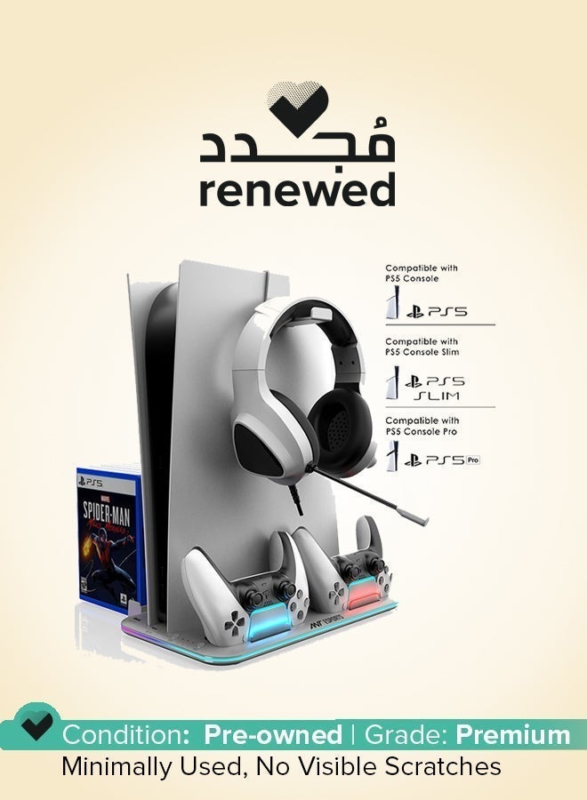 ANT Esports Renewed - Ant Esports Dock5 RGB with Cooling Fan and Dual Controller Charger Station, PS5 Console Disc & Digital Edition, PS5 Cooling Station Accessories with RGB Light/Headset Holder/6 Game Slots/Screw (White) - Image 1