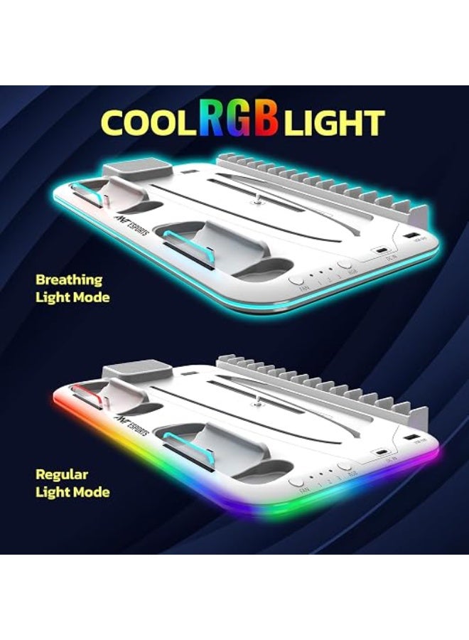 ANT Esports Renewed - Ant Esports Dock5 RGB with Cooling Fan and Dual Controller Charger Station, PS5 Console Disc & Digital Edition, PS5 Cooling Station Accessories with RGB Light/Headset Holder/6 Game Slots/Screw (White) - Image 2