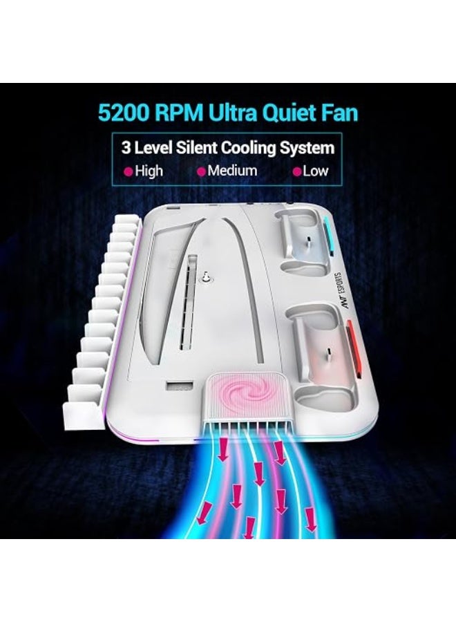 ANT Esports Renewed - Ant Esports Dock5 RGB with Cooling Fan and Dual Controller Charger Station, PS5 Console Disc & Digital Edition, PS5 Cooling Station Accessories with RGB Light/Headset Holder/6 Game Slots/Screw (White) - Image 3