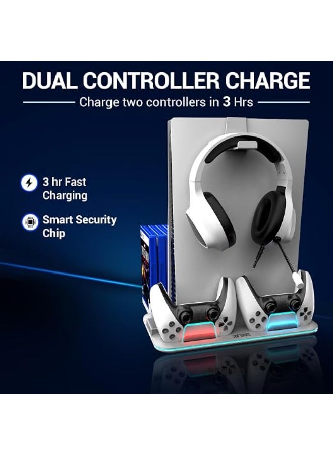 ANT Esports Renewed - Ant Esports Dock5 RGB with Cooling Fan and Dual Controller Charger Station, PS5 Console Disc & Digital Edition, PS5 Cooling Station Accessories with RGB Light/Headset Holder/6 Game Slots/Screw (White) - Image 5
