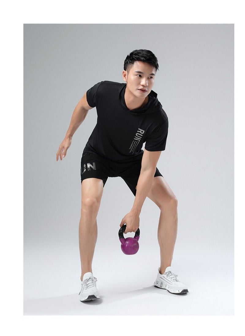 UTDOORWEAR - تي شيرت رجالي صيفي رياضي سريع الجفاف بغطاء رأس وأكمام قصيرة - Image 1
