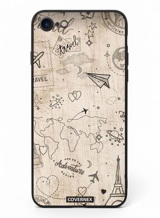 Covernex Apple iPhone 7 Protective Case Cover Printed Featuring Wonderlust Sketch World Map - Image 2