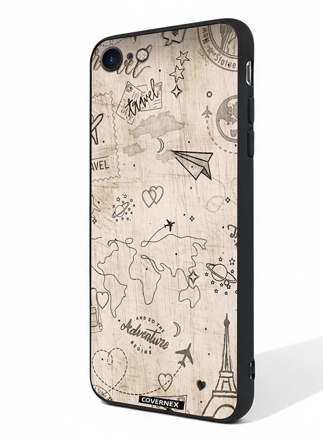 Covernex Apple iPhone 7 Protective Case Cover Printed Featuring Wonderlust Sketch World Map - Image 1
