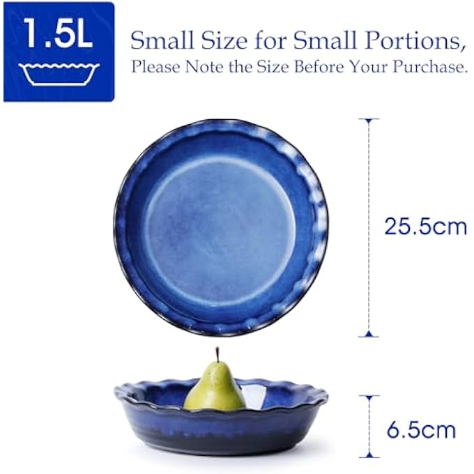 NUTRIUPS Ceramic Deep Baking Dish Oven Proof 255Cm Large Pie Dish Dishes Blue Porcelain Lasagne Dish Blue - Image 3