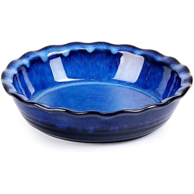 NUTRIUPS Ceramic Deep Baking Dish Oven Proof 255Cm Large Pie Dish Dishes Blue Porcelain Lasagne Dish Blue - Image 2