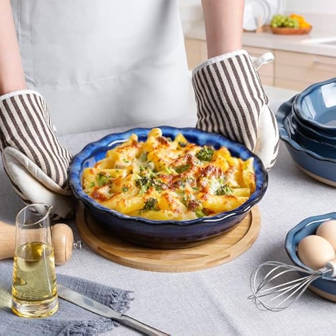 NUTRIUPS Ceramic Deep Baking Dish Oven Proof 255Cm Large Pie Dish Dishes Blue Porcelain Lasagne Dish Blue - Image 5