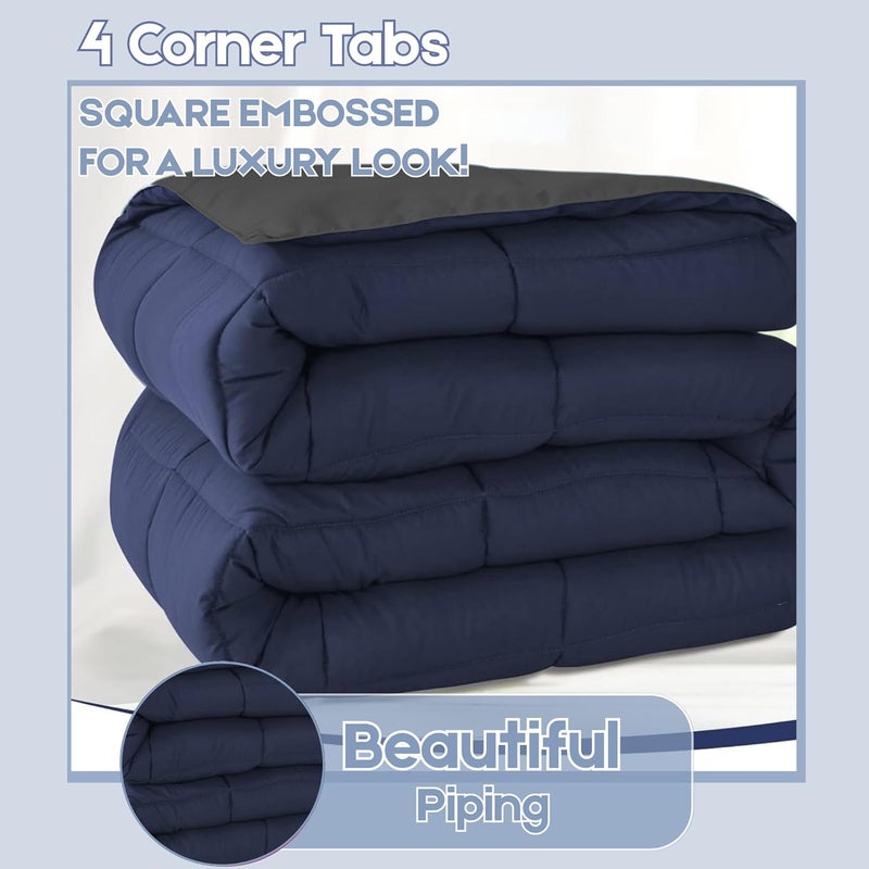 FOAM CRAFT 3 Piece Bed Comforter Set - Cozy Down Alternative Filled Comforter & 2 Pillow Shams, Twin Size (Navy/Grey, 135 x 200cm) - Image 4