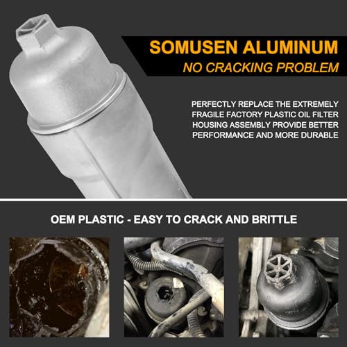 Somusen Full Aluminum Cap Engine Oil Cooler Filter Housing with Sensors Gaskets Compatible with 20172018 Chrysler 200 300 Dodge Charger Challenger Journey Wrangler Ram ProMaster 32L 36L V6 Replace 926959 - Image 3