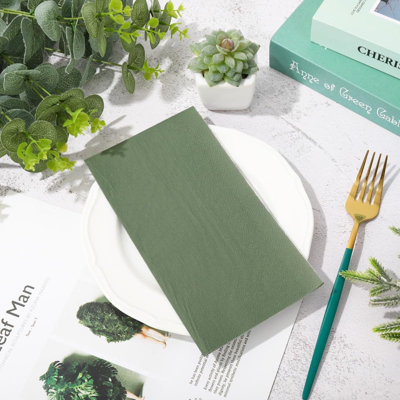 Whaline 120Pcs Sage Green Guest Napkin Nude Sage Green Color Disposable Paper Pack Wedding Dinner Hand Napkin Towel for Wedding Birthday Bride Shower Party Supplies - Image 3