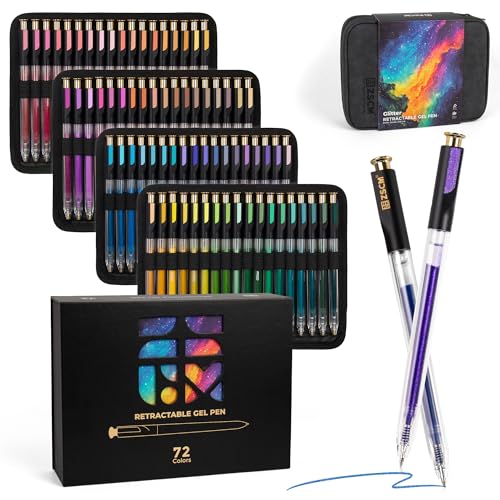 ZSCM Retractable Glitter Gel Pens,72 Colors Large Capacity Multicolor Glitter Metallic Gel Ink Pens, 1 mm Fine Point Smooth Writing Color Pens for Adult Coloring Book Note Taking Aesthetic Art Supplies - Image 1