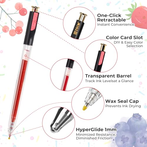 ZSCM Retractable Glitter Gel Pens,72 Colors Large Capacity Multicolor Glitter Metallic Gel Ink Pens, 1 mm Fine Point Smooth Writing Color Pens for Adult Coloring Book Note Taking Aesthetic Art Supplies - Image 2