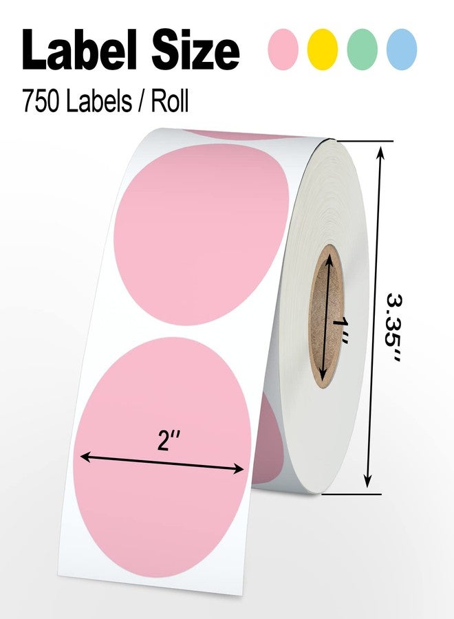 Misofuki 2" 750 Labels White Circle Direct Thermal Stickers Labels Roll Compatible with Zebra, Rollo, MUNBYN, Self-Adhesive Round Direct Thermal Labels - Image 2