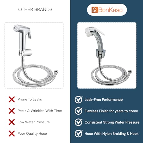 BonKaso: ABS Health Faucet | Chrome Silver Jet Spray for Toilet- High-Pressure Handheld Bidet Sprayer, Leak-Proof Push Button, Anti-Clog Nozzles | 1M Tangle-Free Stainless Steel Hose | Flexible Tube - Image 2