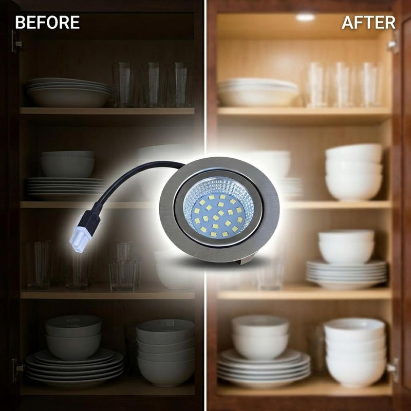 Silver Finish Led Puck Lamp, 3W 110V Recessed Light with Metal Casing, Spotlight Design, 2.68 Inch Diameter, Replaces 20W Halogen for Furniture, Cabinet, Wardrobe Illumination - Image 3
