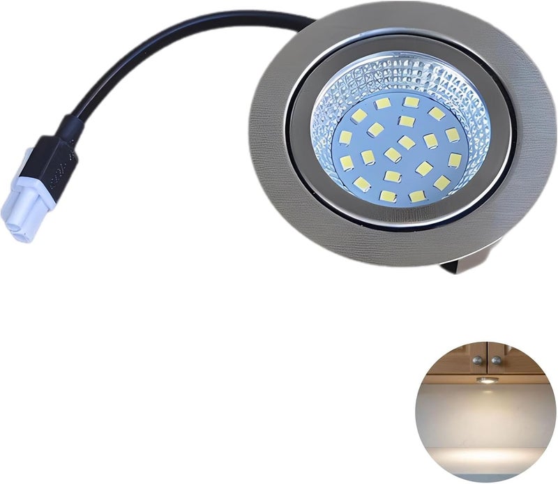 Silver Finish Led Puck Lamp, 3W 110V Recessed Light with Metal Casing, Spotlight Design, 2.68 Inch Diameter, Replaces 20W Halogen for Furniture, Cabinet, Wardrobe Illumination - Image 5