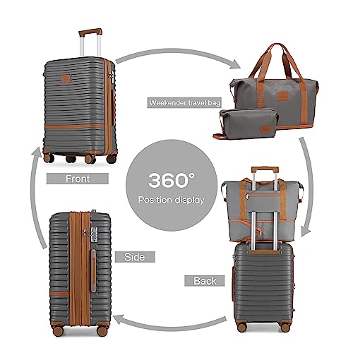 Joyway Carry On Luggage 20 Inch Expandable Suitcase with Spinner Wheel, 4 Piece Hard Shell Luggage Set with TSA Lock(Grey brown) - Image 4