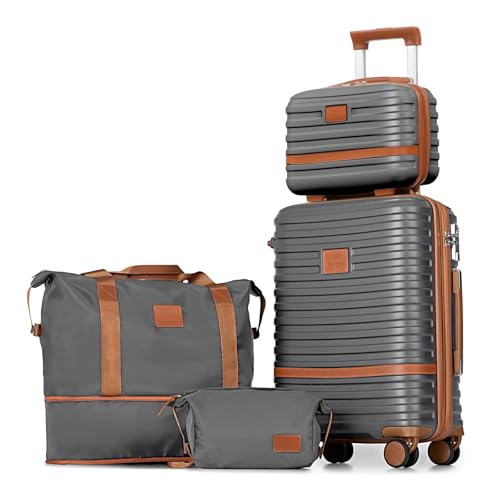 Joyway Carry On Luggage 20 Inch Expandable Suitcase with Spinner Wheel, 4 Piece Hard Shell Luggage Set with TSA Lock(Grey brown) - Image 1