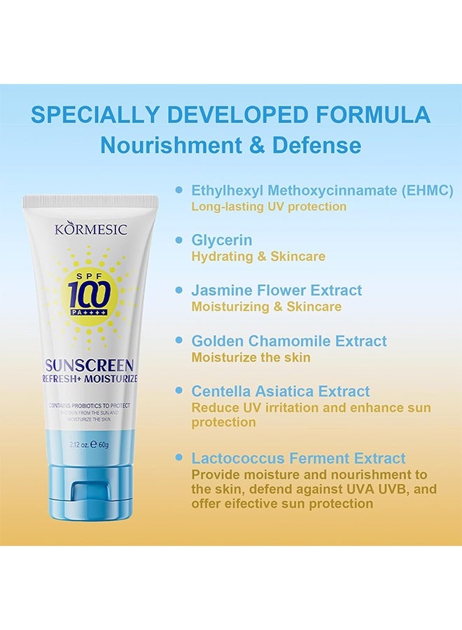 Kormesic Suncreen，High Protection Sunscreen for Face & Body SPF100+ PA++++ | Broad Spectrum Sunscreen with Centella & Jasmine | Waterproof, Non-Greasy, Hydrating | Perfect for Outdoor, Beach, Travel & Daily Use - Image 3