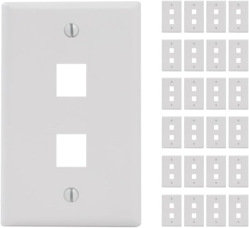ICC 2-Port Keystone Wall Plate (25 Pack), UL Listed, Durable ABS Plastic, Single Gang Wall Plate for RJ45 Modular Jack and Inserts, White - Image 1