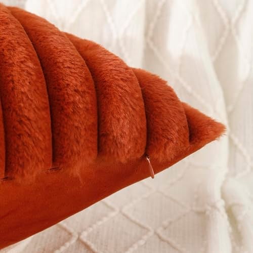 All Smiles Fall Throw Pillow Covers 18x18 Set of 2 Burnt Orange Faux Fur Soft Fluffy Velvet Cushion Case Autumn Thanksgiving Decoration Farmhouse Home Decor for Couch Bed Sofa Living RoomBoho Rust - Image 3