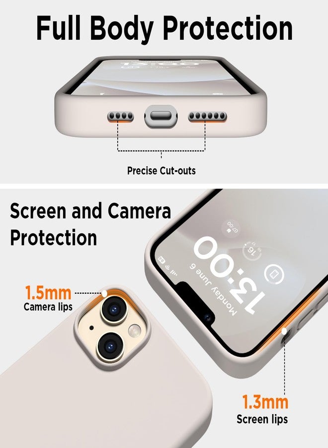 جراب COFFKER لهاتف iPhone 13 مع [2 واقي شاشة]، مصنوع من السيليكون السائل المقاوم للصدمات، مع بطانة ناعمة من الألياف الدقيقة المضادة للخدش، جراب نحيف ورفيع لهاتف iPhone 13 مقاس 6.1 بوصة، لون حجري - Image 3