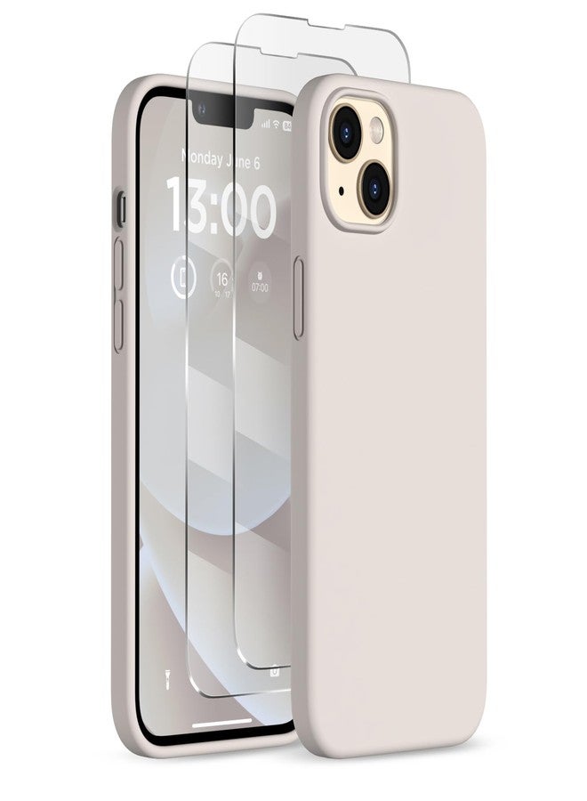 جراب COFFKER لهاتف iPhone 13 مع [2 واقي شاشة]، مصنوع من السيليكون السائل المقاوم للصدمات، مع بطانة ناعمة من الألياف الدقيقة المضادة للخدش، جراب نحيف ورفيع لهاتف iPhone 13 مقاس 6.1 بوصة، لون حجري - Image 1