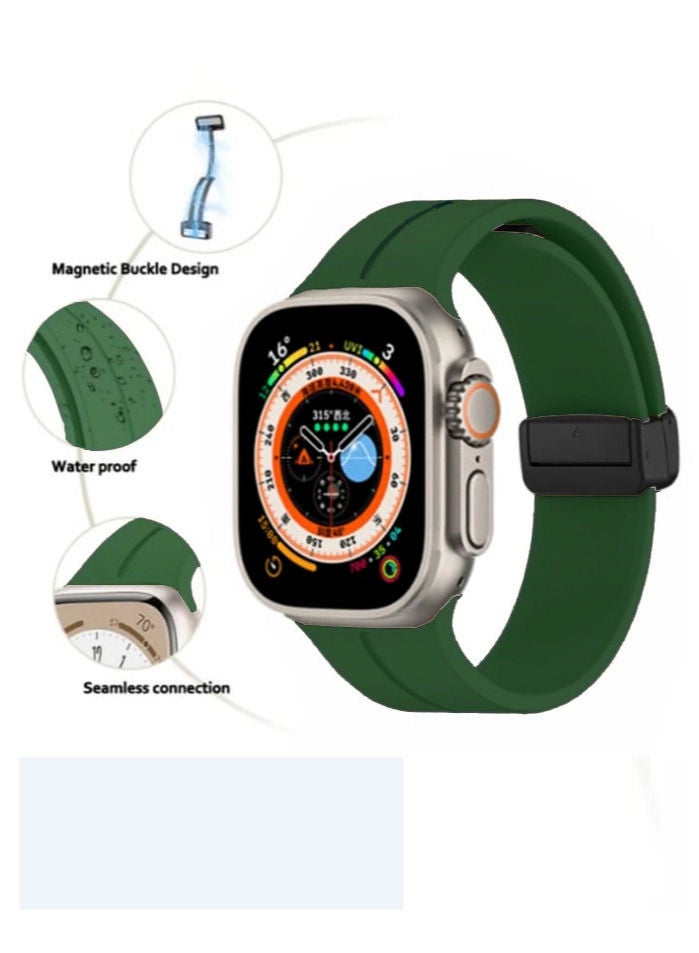 سوار ساعة ابل بقفل مغناطيسي شكل عصري مقاس 42/44/45/49 لون زيتي - Image 1