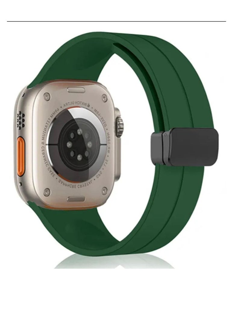 سوار ساعة ابل بقفل مغناطيسي شكل عصري مقاس 42/44/45/49 لون زيتي - Image 2