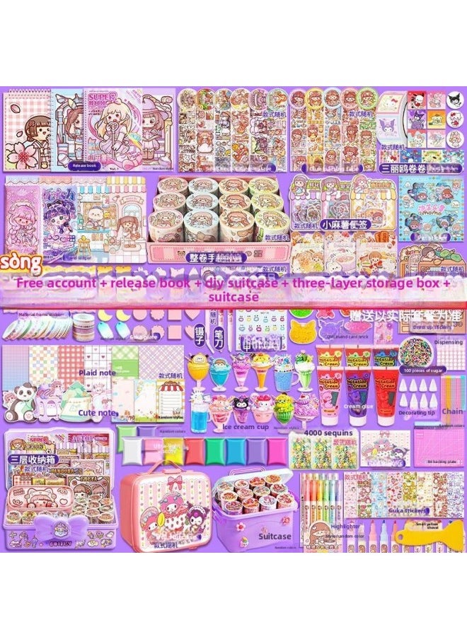 Small Potato Hand Account Sticker Tape Hand Account Book Suit Gift Box With Cheap Toy Girl Full Set Of Gift Bag-Specification:[collection Of Product Gift Packages]-Color:4812 Sets Of Hand Accounts + Mouth Monster Stickers And Free Diy Suitcase  - Image 4