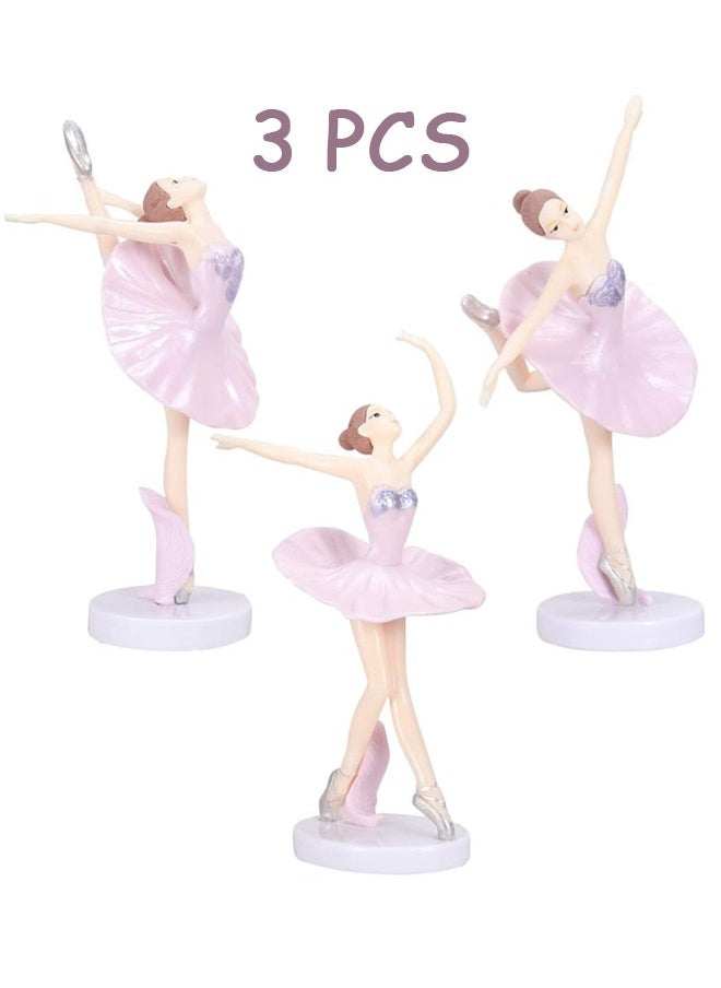 HY 3 Pcs Pink Dancing Ballerina Girl Figurine, Miniature Ballerina Girl Figure Collection Playset Doll Toy, Ballerina Girl Cake Topper, Ballerina Girl Plant Pot Craft Dollhouse Cake Decoration  - Image 1