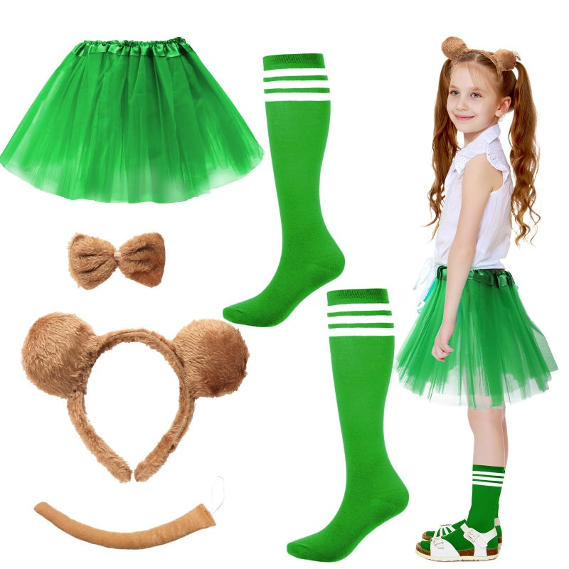 HONMOK Kids Chipmunks Halloween Costumes Set, Chipmunks Fancy Dress Outfit for 3-10y Girls Halloween World Book Day Birthday Party Cosplay Costume Accessories, Green, For Kids aged 3-10 Years - Image 1