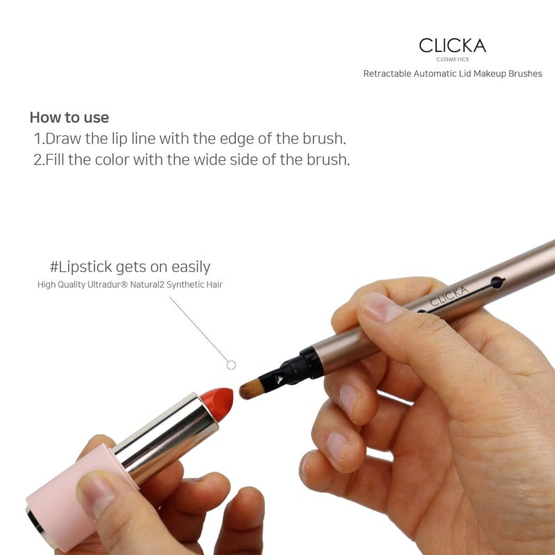 CLICKA Retractable Automatic Lid Professional Lip Brush 1pc (Champagne Gold) - Image 5