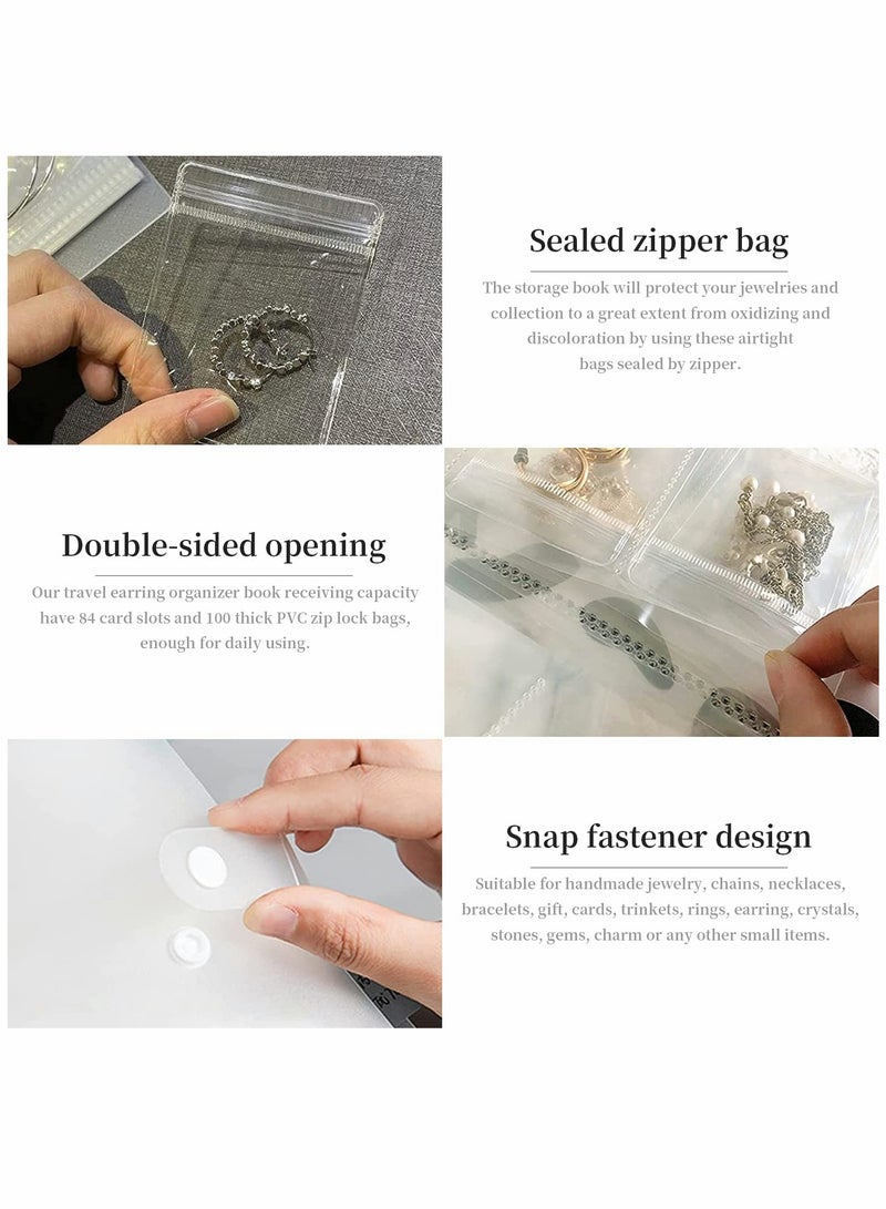 KASTWAVE Transparent Jewelry Storage Book, Earring Organizer Storage Book, Portable Travel Anti-Oxidation Jewelry Earring Storage Book, for Rings Necklace, Bracelets, Earring (84 Grids + 100 Thicken PVC Bags) - Image 5