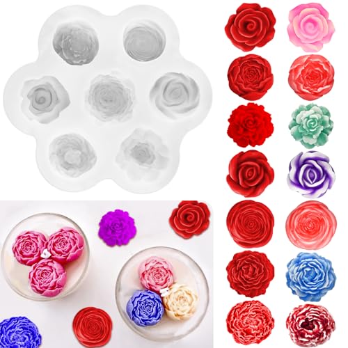 ZQYSING 7 Cavity Flower Silicone Molds, Flower Candle Molds for Candle Making, Rose Peony Fondant Molds for Jelly Chocolate Mousse Cake Decorating Scented Candles Soaps Making, Wax, Resin Casting Crafts - Image 1