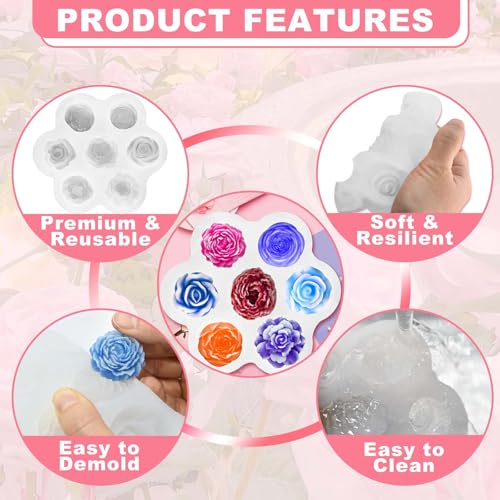 ZQYSING 7 Cavity Flower Silicone Molds, Flower Candle Molds for Candle Making, Rose Peony Fondant Molds for Jelly Chocolate Mousse Cake Decorating Scented Candles Soaps Making, Wax, Resin Casting Crafts - Image 4