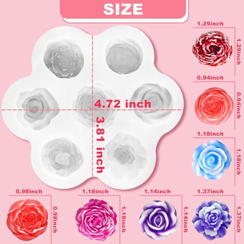 ZQYSING 7 Cavity Flower Silicone Molds, Flower Candle Molds for Candle Making, Rose Peony Fondant Molds for Jelly Chocolate Mousse Cake Decorating Scented Candles Soaps Making, Wax, Resin Casting Crafts - Image 3
