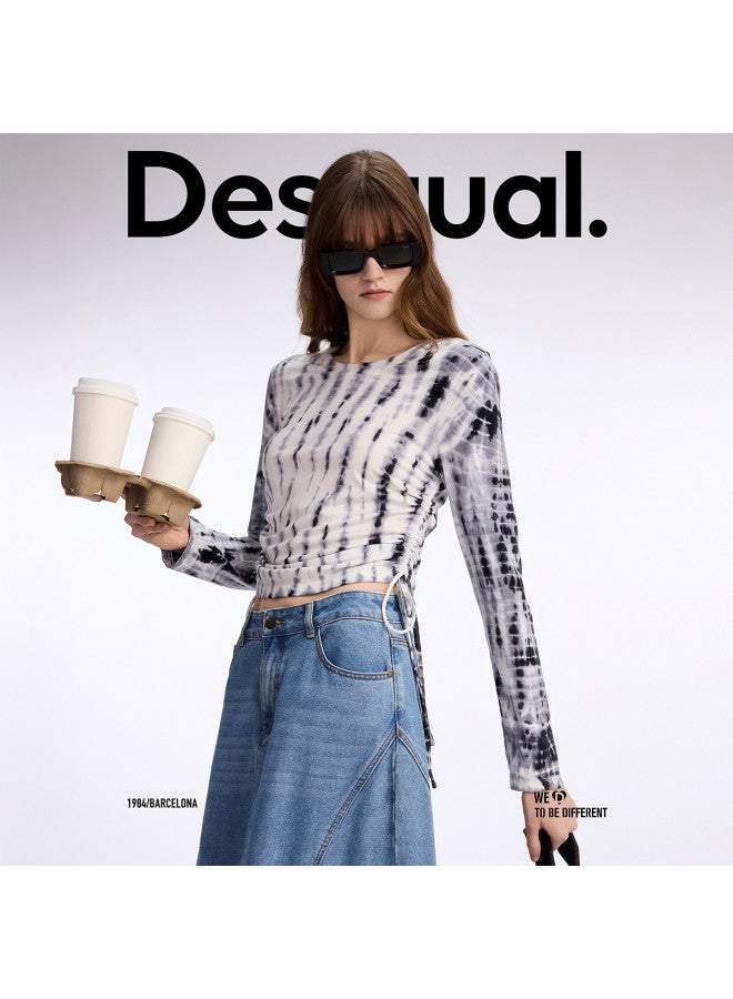 DESIGUAL spring-summer 2025 New Tie-dye Lyocell Women's T-shirt With Side Drawstring Design - Image 3