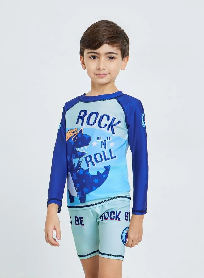 Styli Kids Blue Dinosaur Print Swimsuit Set