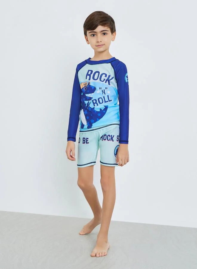 Styli Kids Blue Dinosaur Print Swimsuit Set