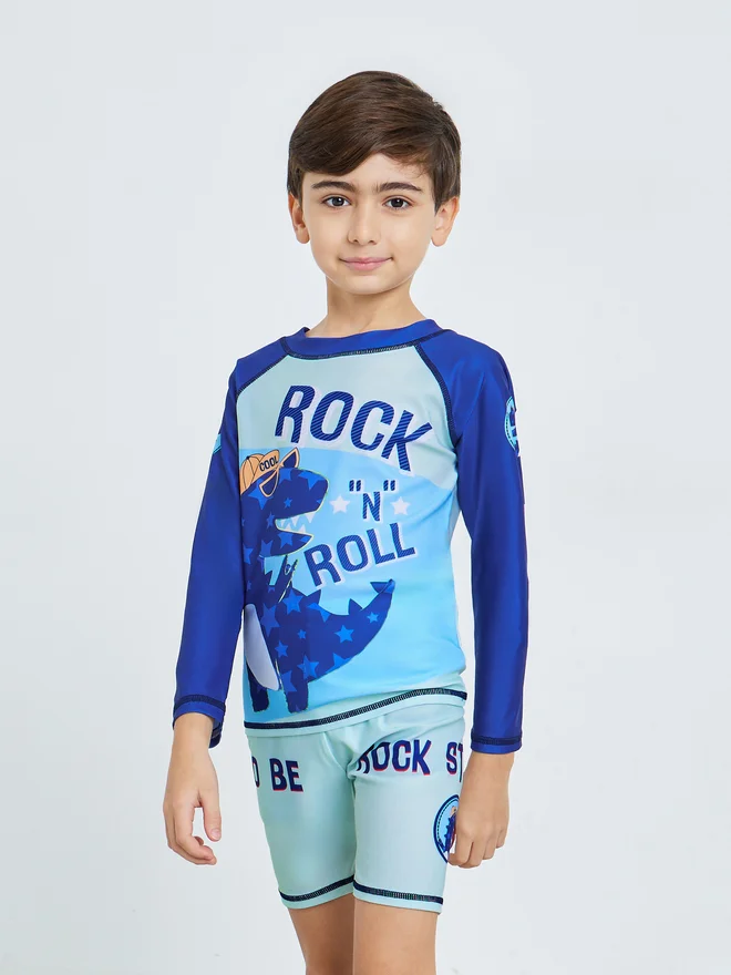 Styli Kids Blue Dinosaur Print Swimsuit Set