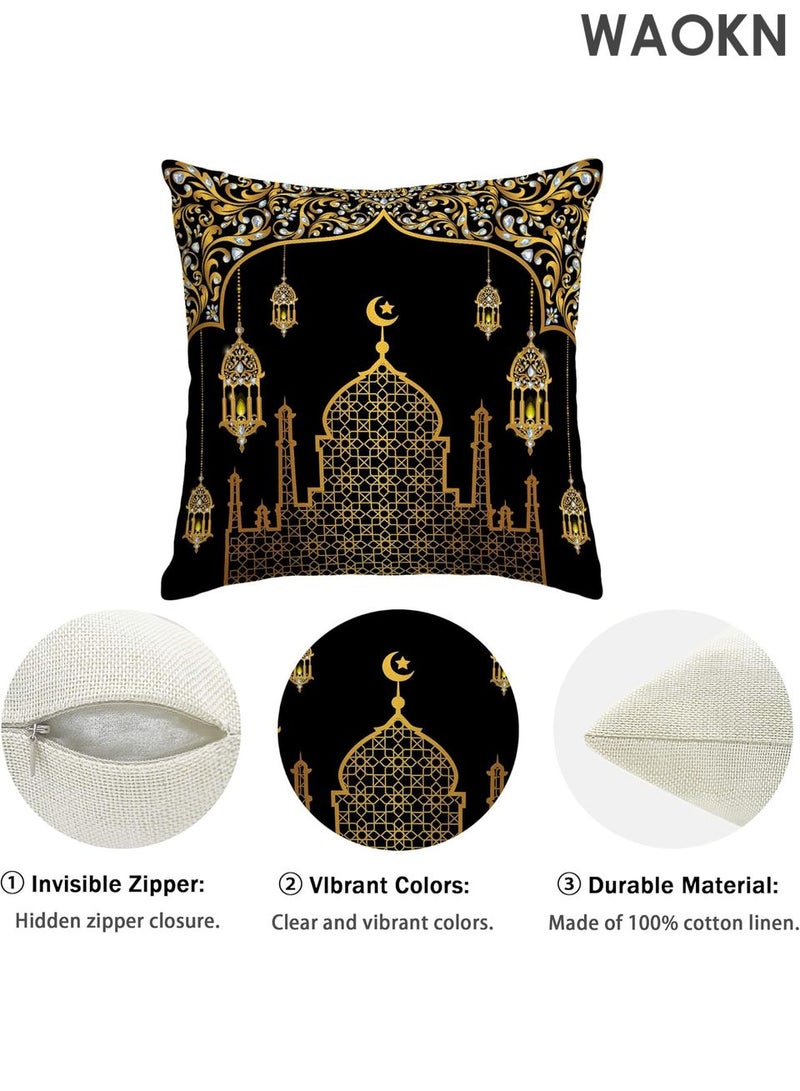 WAOKN Ramadan Mubarak Pillow Covers - Eid Mubarak Throw Pillow Cases 18x18 Inch - Islamic Ramadan Kareem Home Decor - Muslim Festival Decorative Cushion Covers for Living Room, Sofa (Set of 4,) - Image 4