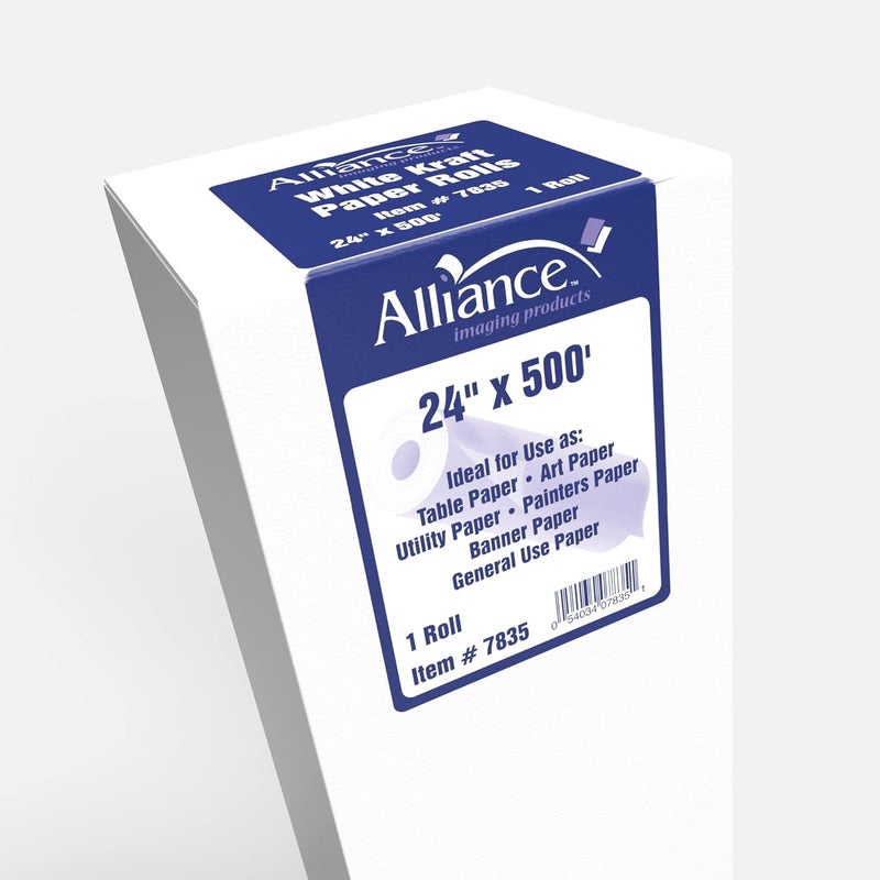 Alliance White Kraft Paper Roll for Arts and Crafts 24 x 500 Ideal for Paints Wall Art Easel Paper Bulletin Board Paper Gift Wrapping and Kids Crafts  Made in USA - Image 1