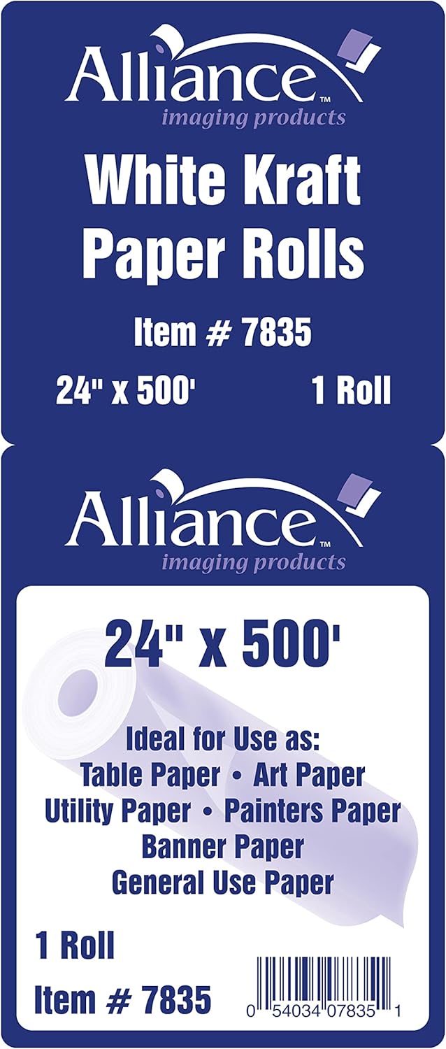 Alliance White Kraft Paper Roll for Arts and Crafts 24 x 500 Ideal for Paints Wall Art Easel Paper Bulletin Board Paper Gift Wrapping and Kids Crafts  Made in USA - Image 3