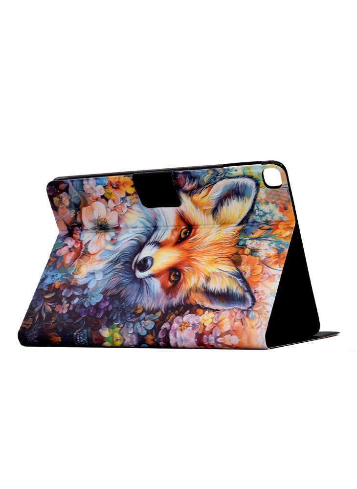 Leather Case for iPad 10.2 (2020)/(2019)/iPad Air 10.5 inch (2019) Pattern Paint Card Slots Stand Tablet Cover Auto Sleep/Wake - Fox in Flowers - Image 4
